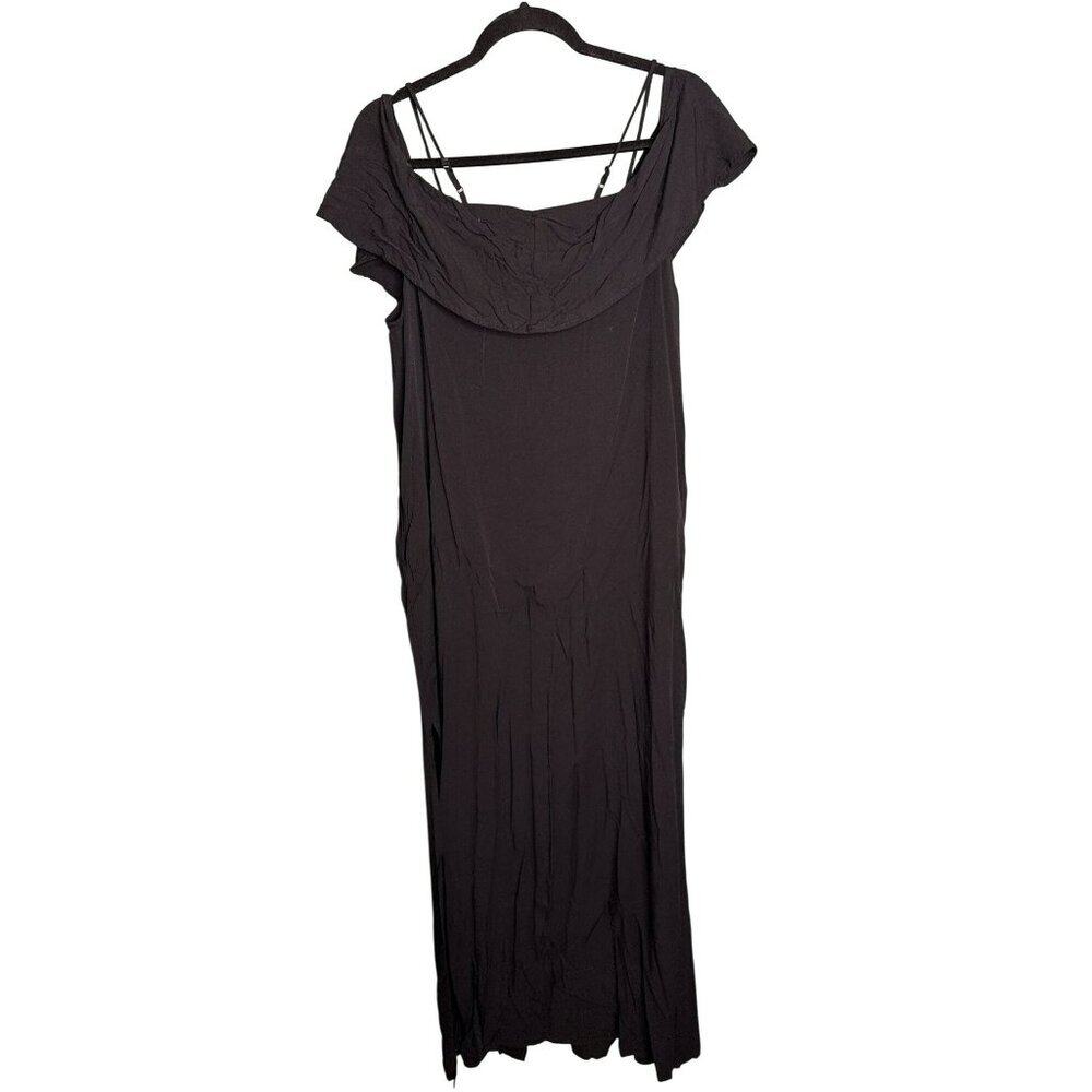 Lulus Women's Large Black Maxi Button Up Off Shoulder Dress Side Slits - Picture 2 of 8